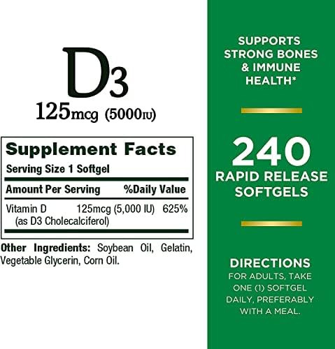 Natures Bounty Vitamina D3, Suporte Imunológico, 125 Mcg (50 - Imagem 2