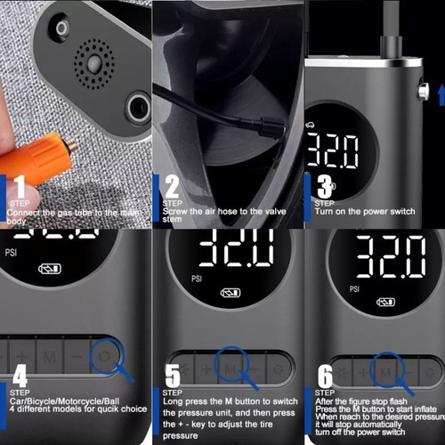 Bomba Infladora De Pneus Elétrica Portátil Para Bicicleta De - Imagem 6