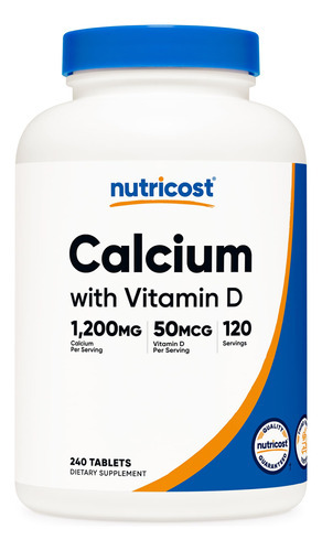 Suplemento De Cálcio Nutricost Com Vitamina D 240 Comprimido