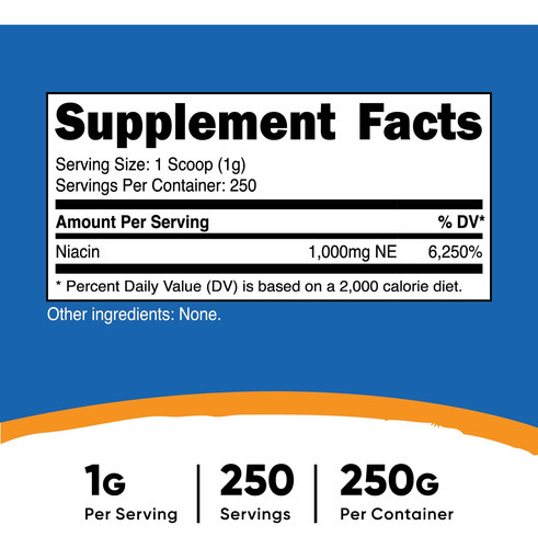 Vitamina B3 (niacina) Em Pó Nutricost 250g - 1g Por Porção - Imagem 3