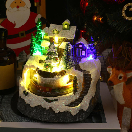 Natal Aldeia Casa Neve Árvore Cena Caixa De Música - Imagem 8