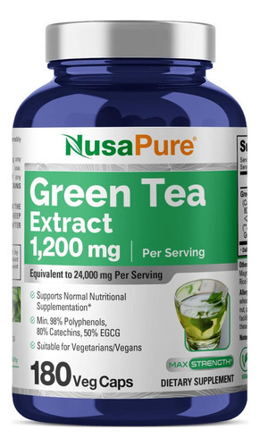 Extrato De Chá Verde Nusapure 20:1, Mg, 180 Cápsulas Veganas