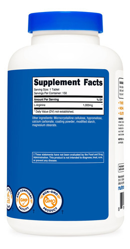 Suplemento Nutricost L-arginina 1000 Mg Comprimidos (150 Com - Imagem 5