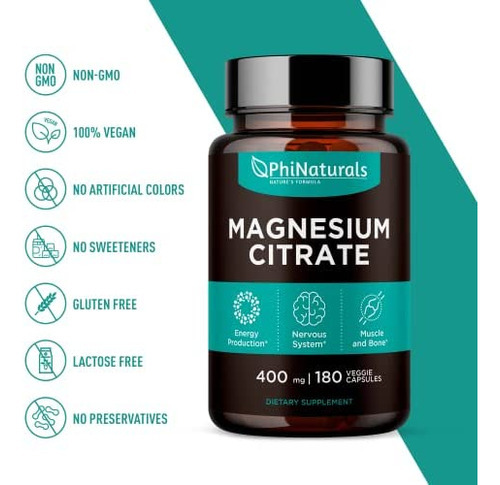 Cápsulas De Citrato De Magnésio Em Pó 400 Mg [180 Contagens - Imagem 2