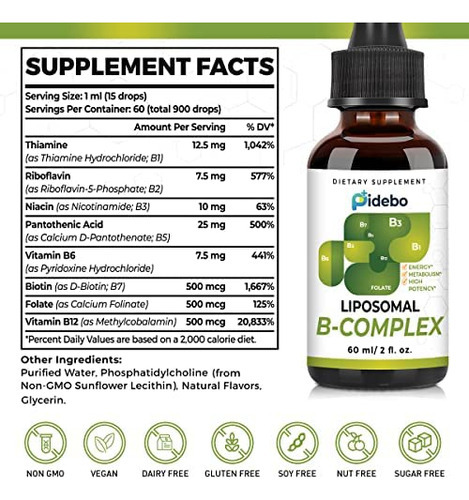 Pidebo Liposomal B Complex Gotas Líquidas Com Formas Ativas - Imagem 2