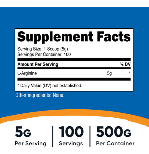 Suplemento Nutricost L-arginina Em Pó 500g - 100 Porções - Imagem 2