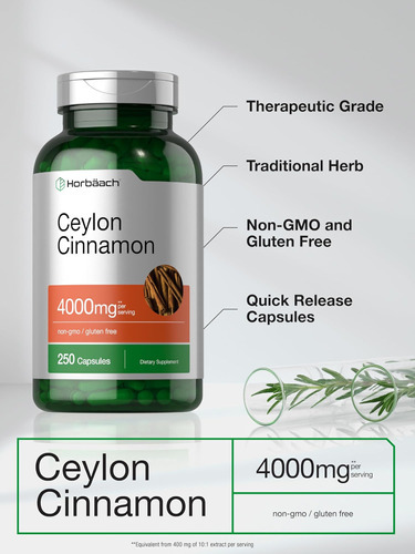 Cápsulas De Canela Horbaach Ceilão 4000mg | Contagem 250 | N - Imagem 4