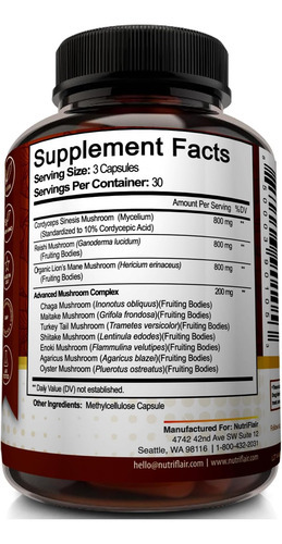 Suplemento De Cogumelo Nutriflair 2600mg, 90 Cápsulas - Mist - Imagem 7