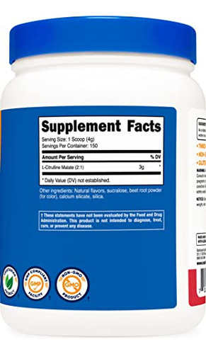 Suplemento Nutricost L-citrulina Malato 2:1 600g De Morango - Imagem 4