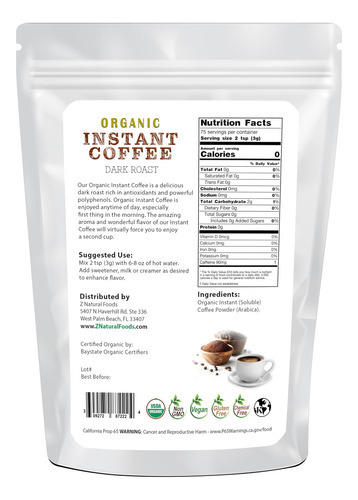 Z Alimentos Naturais De Café Instantâneo Orgânico Em Pó - Sa - Imagem 2