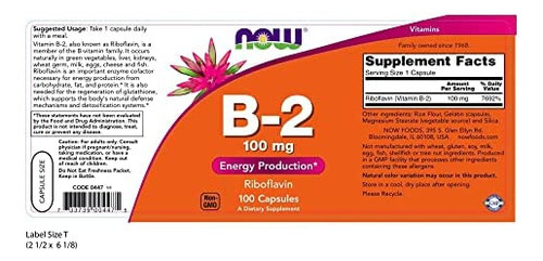 Now Vitamina B-2 (riboflavina) 100 Mg, 100 Cápsulas (pacote) - Imagem 2