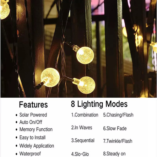 Cordão Varal 200 Leds Bolinha Cristal 22m Luz Solar - Imagem 5