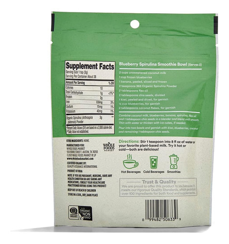 365 Da Whole Foods Market, Espirulina Orgânica Em Pó Superal