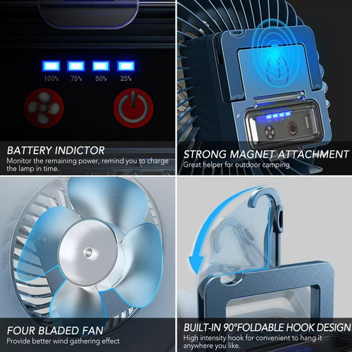 Ventilador Recarregável Barraca Viagem Led Lanterna Portátil - Imagem 5