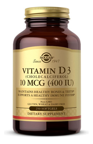 Solgar Vitamina D3 (colecalciferol) 10 Mcg (400 Ui), 250 Sof