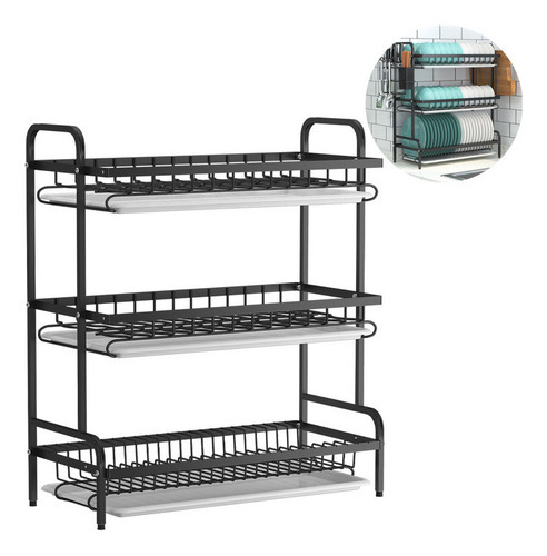Escorredor De Louças 3 Andares Porta Talher Inox 61cm*