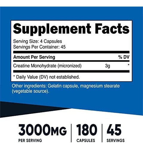 Nutricost Creatina Monohidratada 3.000 Mg, 180 Cápsulas (75 - Imagem 2