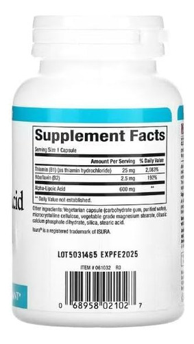 Fatores Naturais Ácido Alfa-lipóico + B 600 Mg, 60 Cápsulas