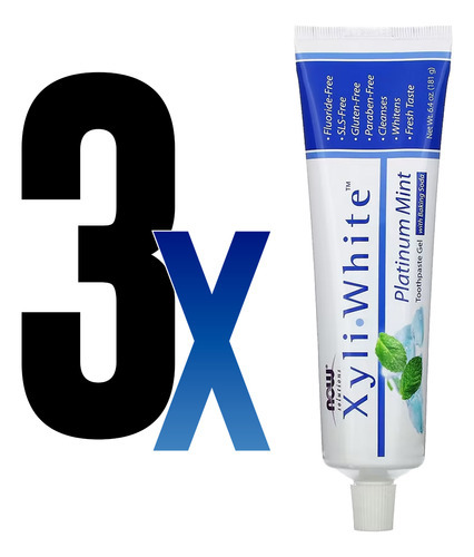 Creme Dental Xyliwhite Now Foods Menta Bicarbonato Sódio 3un - Imagem 2