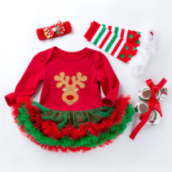 ( Macacão De Natal Para Menina Com Faixa De Cabeça, Roupa