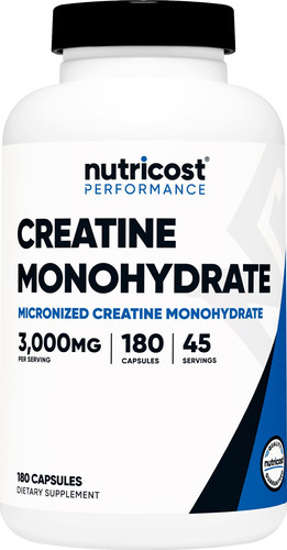 Suplemento Nutricost Creatina Monohidratada 3.000 Mg 180 Cáp