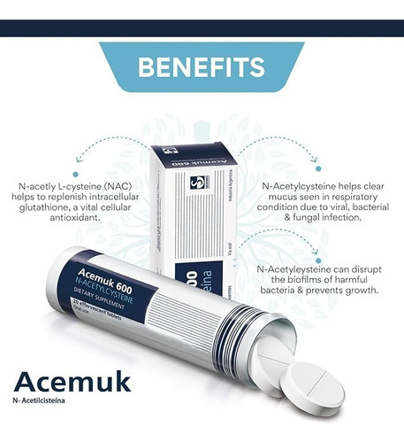 Acemuk N -acetilcisteína (nac) 600mg - Suporta Saúde Respira - Imagem 3