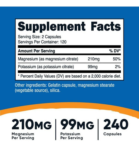 Nutricost Potássio (99 Mg) Magnésio (210 Mg) Citratos, 240 C - Imagem 2