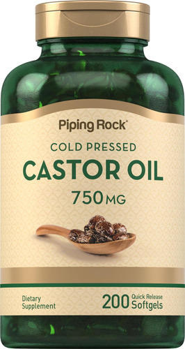 Suplemento De Óleo De Rícino Piping Rock 750mg | 200 Cápsul