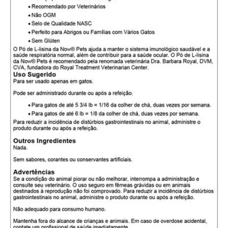 Now Foods L-lisina Em Pó P/gatos Pets 226.8g Importado - Imagem 4