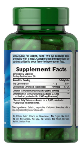 Puritans Pride Canela 875 Mg (equivalente A 2.000 Mg) Com Cr - Imagem 3
