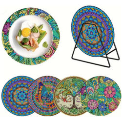 P35e 4peças Mesa Madeira Com Mandala Pintura De Diamante