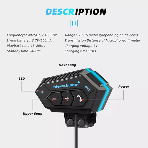 Fone De Ouvido Sem Fio Bluetooth À Prova D"água Para Capacet - Imagem 3