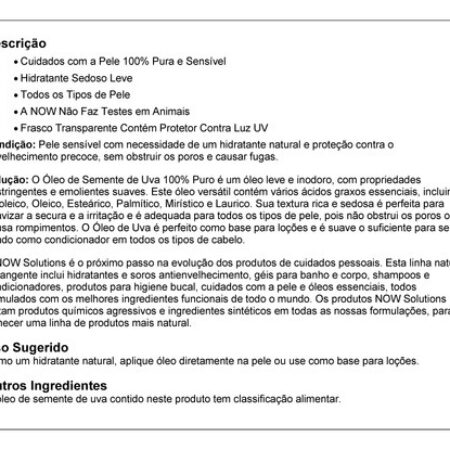 Óleo De Semente De Uva 118ml Now Foods Grapeseed Oil 3un - Imagem 5