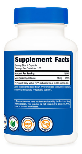 Suplemento Nutricost Picolinato De Zinco 50mg 120 Cápsulas - Imagem 6