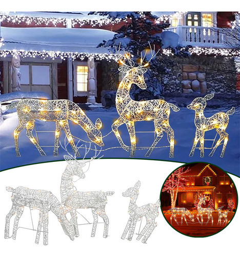 Kit 3 Enfeites De Natal De Renas Led Garden Blinker