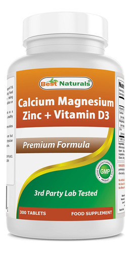 Best Naturals Cálcio Magnésio Zinco Com Vitamina D3, 300 Co