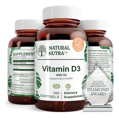Natural Nutra Supreme Vitamina D3 400 Ui Softgels, Suporte I