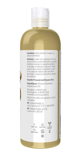 Óleo De Castor 473ml Now Foods Castor Oil 100% Puro 5un - Imagem 4