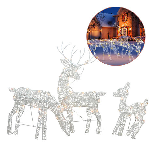 X Grande Rena De Natal* 3 Conjuntos De Iluminação De Jardim
