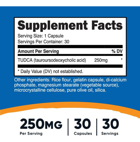Suplemento Nutricost Tuca 250mg 30 Cápsulas Tauroursodeoxyc - Imagem 2