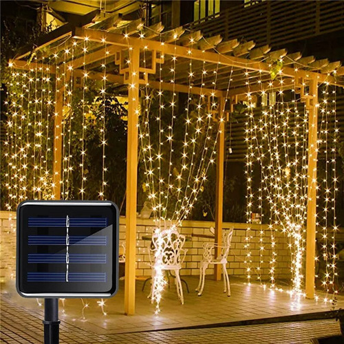 Lâmpada Solar De 3mx3m 300leds Luzes De Cortina Impermeáveis — foto 8 Lâmpada Solar De 3mx3m 300leds Luzes De Cortina Impermeáveis - Imagem 8