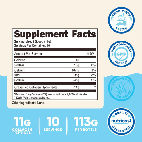 Colágeno Em Pó De Colágeno Alimentado Com Nutricost 4 Oz (se - Imagem 2