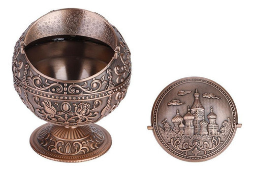 Cinzeiro Redondo Metal Vintage Bronze Vermelho - Imagem 2