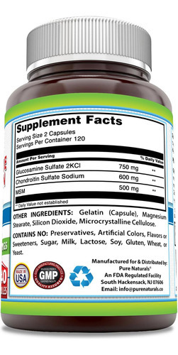 Pure Naturals Glucosamina Condroitina + Suplemento Msm | 185