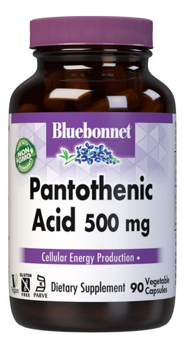 Ácido Pantotênico Bluebonnet 500 Mg Cápsulas Vegetais, 90 Co
