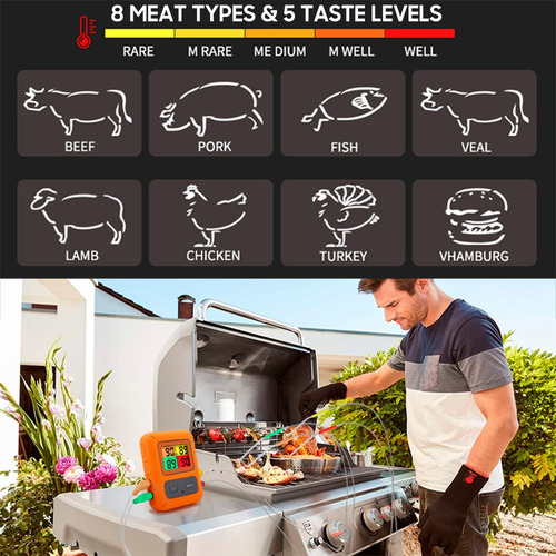 H Termômetro De Carne Sem Fio Com 4 Sondas 328 Pés De Longo - Imagem 2