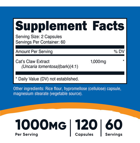 Suplemento Nutricost Cat"s Claw 1000 Mg 120 Cápsulas - Imagem 3
