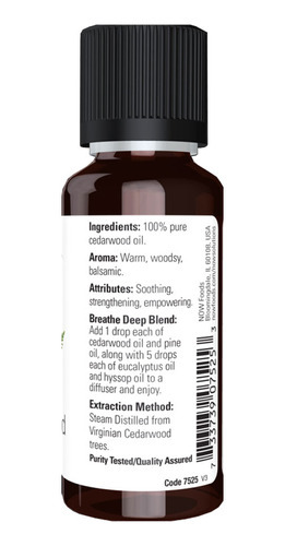 Óleo De Cedro 100% Puro Now Foods Cedarwood Oil 30ml 5un - Imagem 5