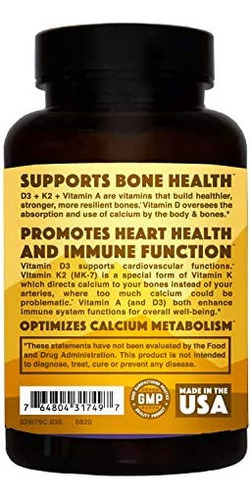Vitamina D3 + K2 De Ritmo Natural (mk7) Mais Vitamina A, Pa - Imagem 3