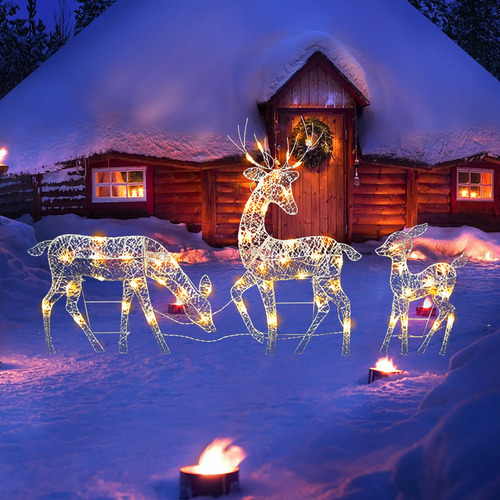 Kit 3 Enfeites De Natal De Renas Deer Glow Led Garden Kid - Imagem 6
